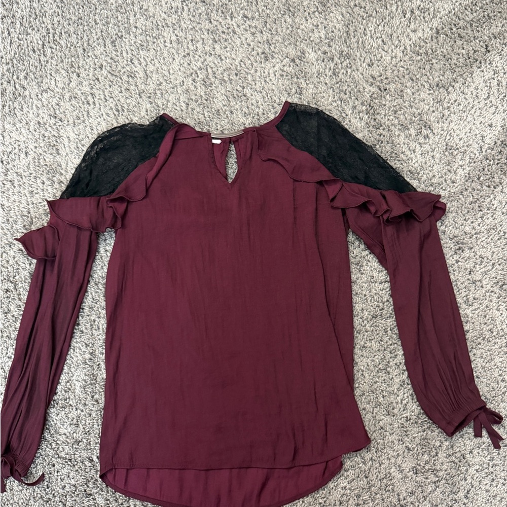 Maurices Burgundy Blouse with Black Lace